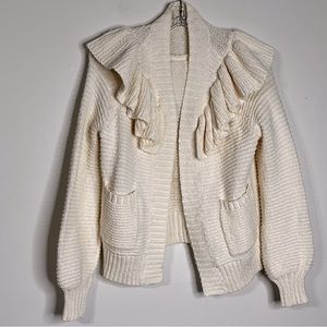 Madewell Ruffle Cream Cardigan Sweater